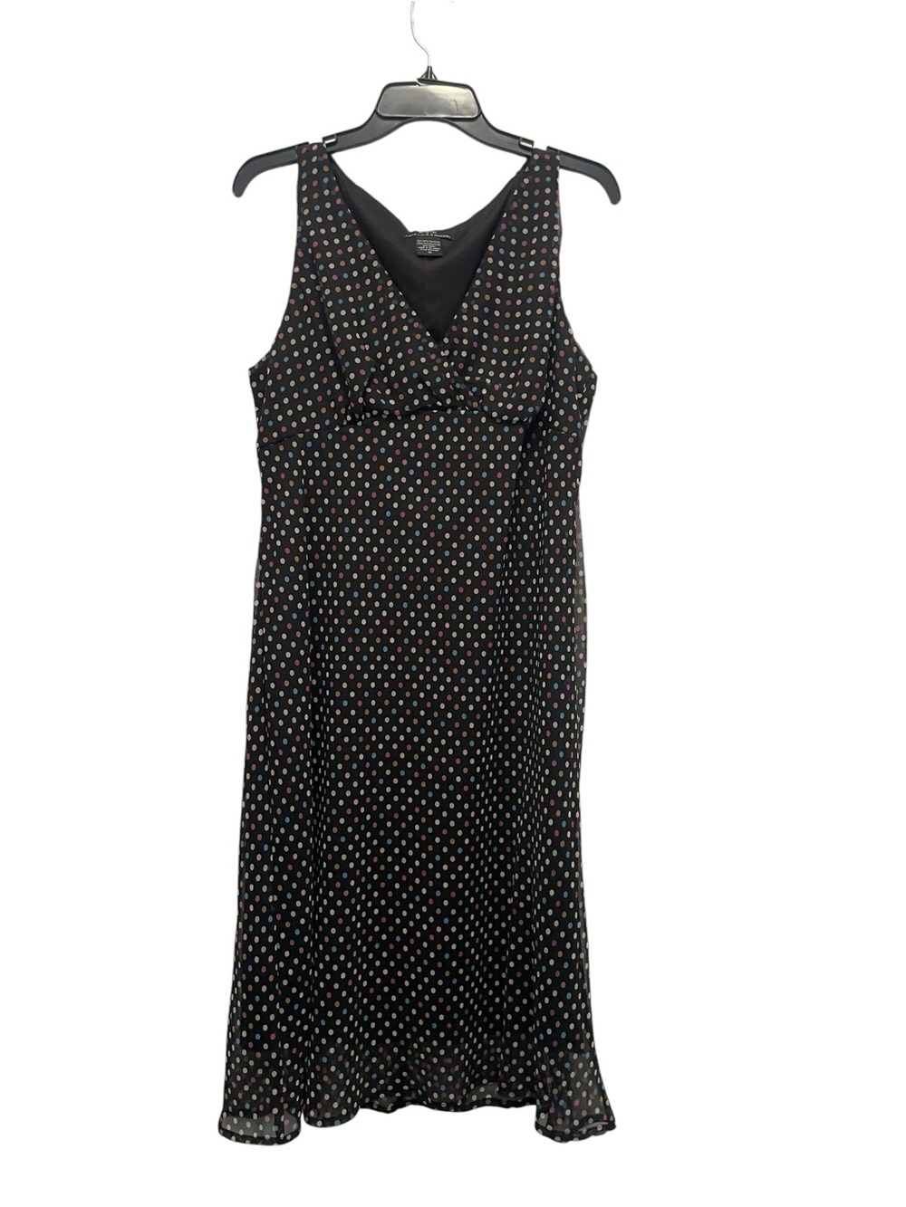 Faith Love & Passion Polka Dot V-Neck Chiffon Midi Dress Black Multi Size 16